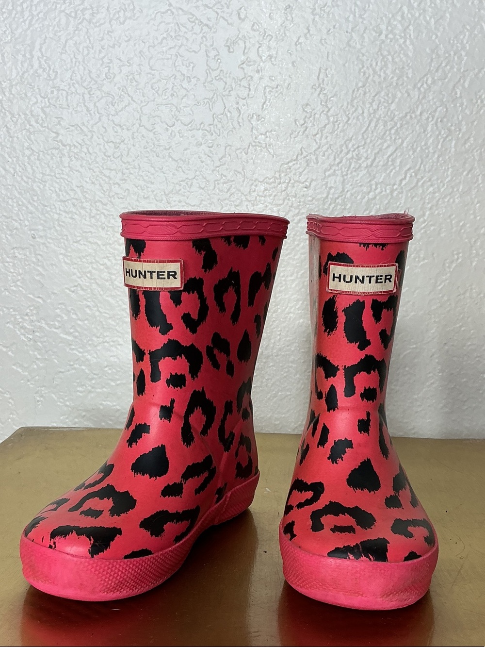 Hunter Kids Red Leopard Print Rain Boots